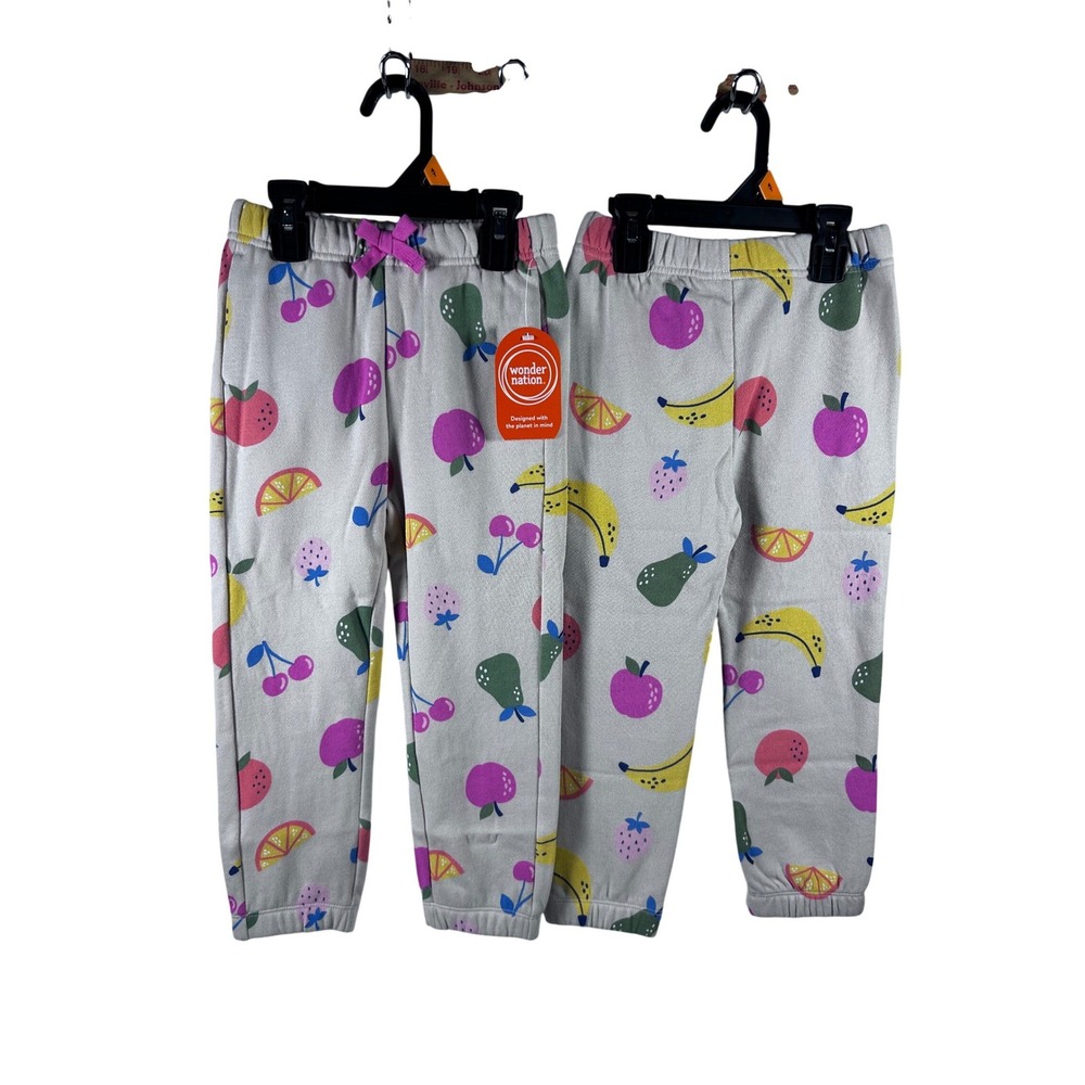 2 Wonder Nation Fleece Pants 4T Pearl White Fruit Print Joggers Kids